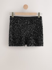 Black Velvet Sequin Embellished Shorts - Image 1 of 4