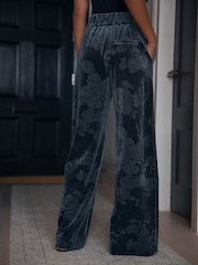 Navy Embossed Velvet Wide Leg Trousers - Image 3 of 9
