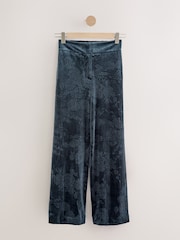 Navy Embossed Velvet Wide Leg Trousers - Image 5 of 9