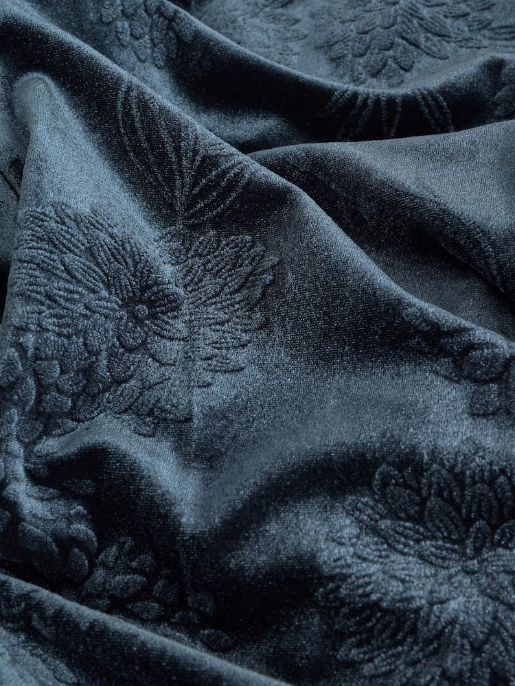 Navy Embossed Velvet Wide Leg Trousers - Image 9 of 9 Navy Embossed Velvet Wide Leg Trousers - Image 9 of 9