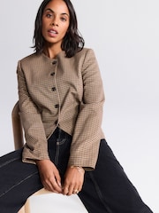 Brown Mini Check V-Neck Blazer - Image 1 of 7