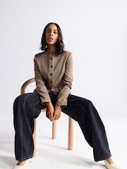 Brown Mini Check V-Neck Blazer - Image 3 of 7