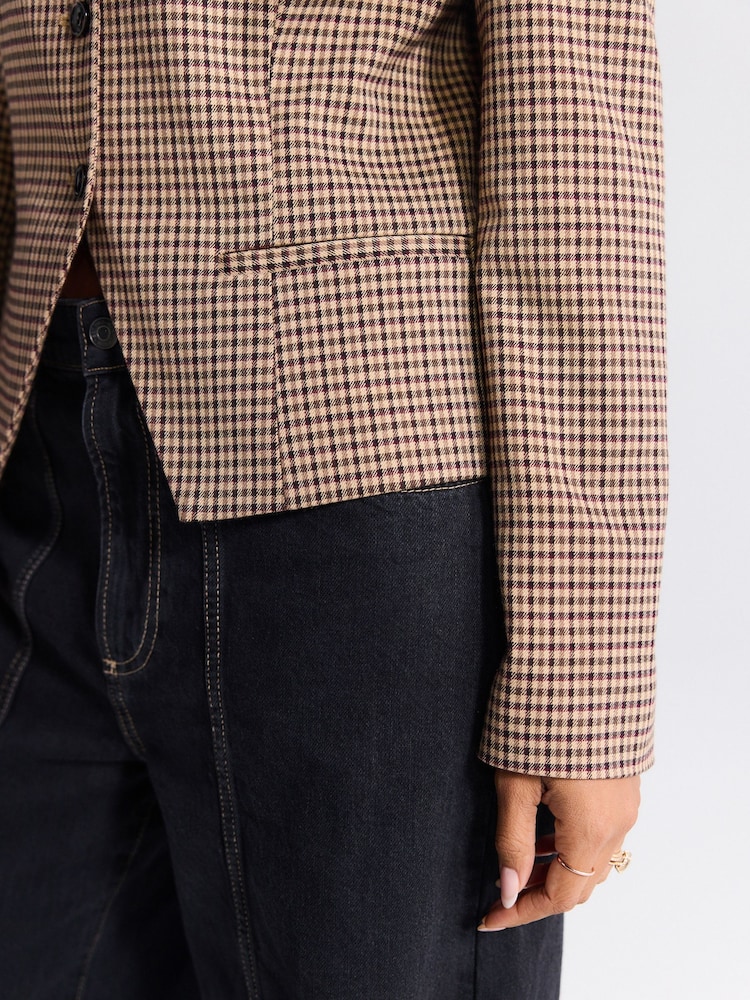 Brown Mini Check V-Neck Blazer - Image 7 of 7