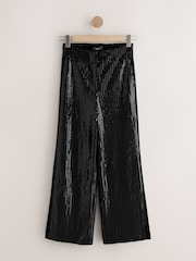 Black Velvet Sequin Wide Leg Trousers - Image 1 of 3