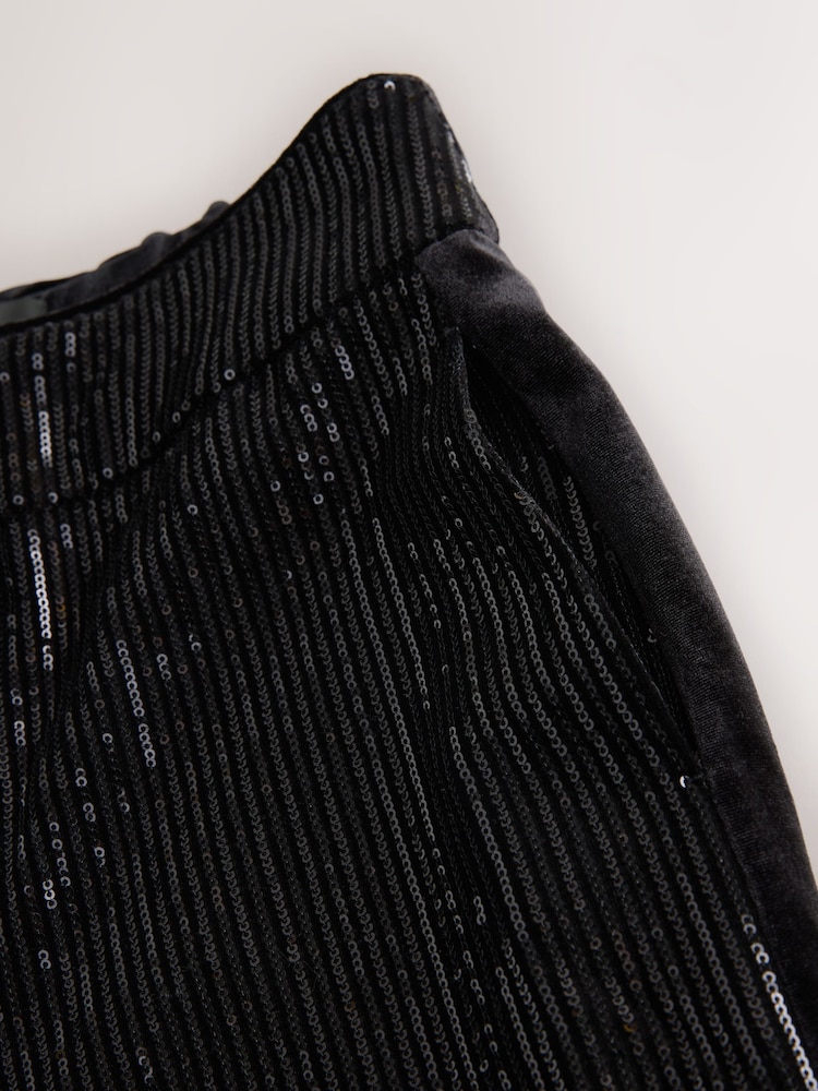 Black Velvet Sequin Wide Leg Trousers - Image 2 of 3 Black Velvet Sequin Wide Leg Trousers - Image 2 of 3