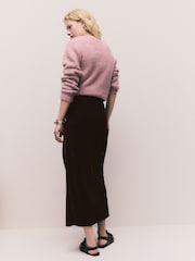 Chocolate Brown Matte Velvet Drape Midi Skirt - Image 3 of 4