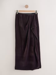 Chocolate Brown Matte Velvet Drape Midi Skirt - Image 5 of 7