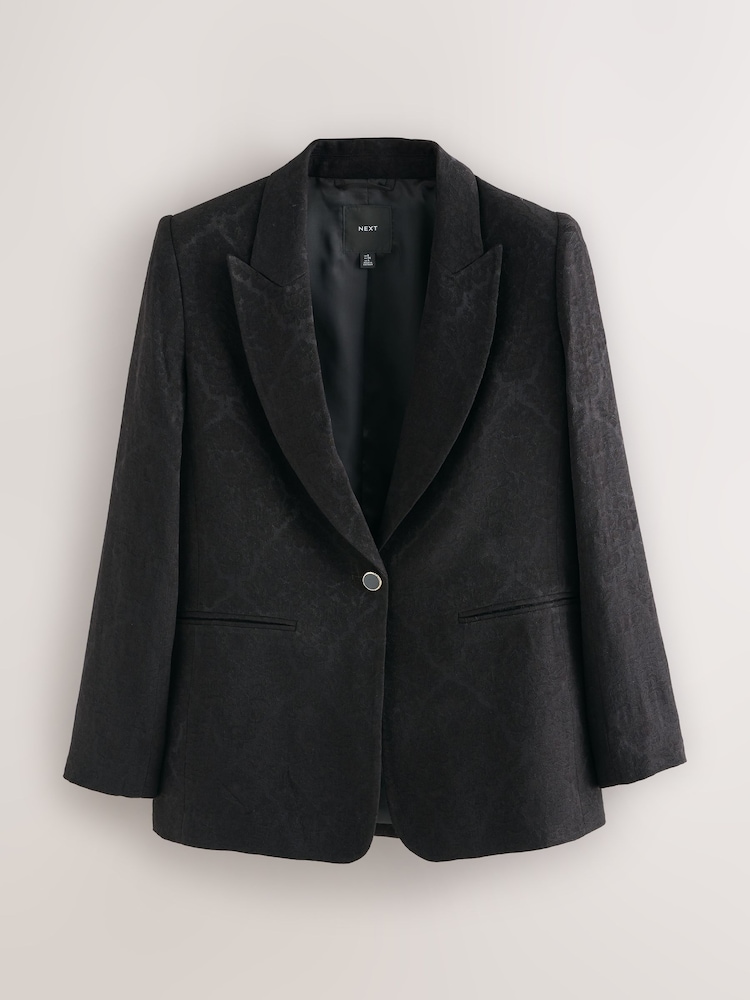 Black Jacquard Occasion Single Breasted Blazer - Image 1 of 5 Black Jacquard Occasion Single Breasted Blazer - Image 1 of 5