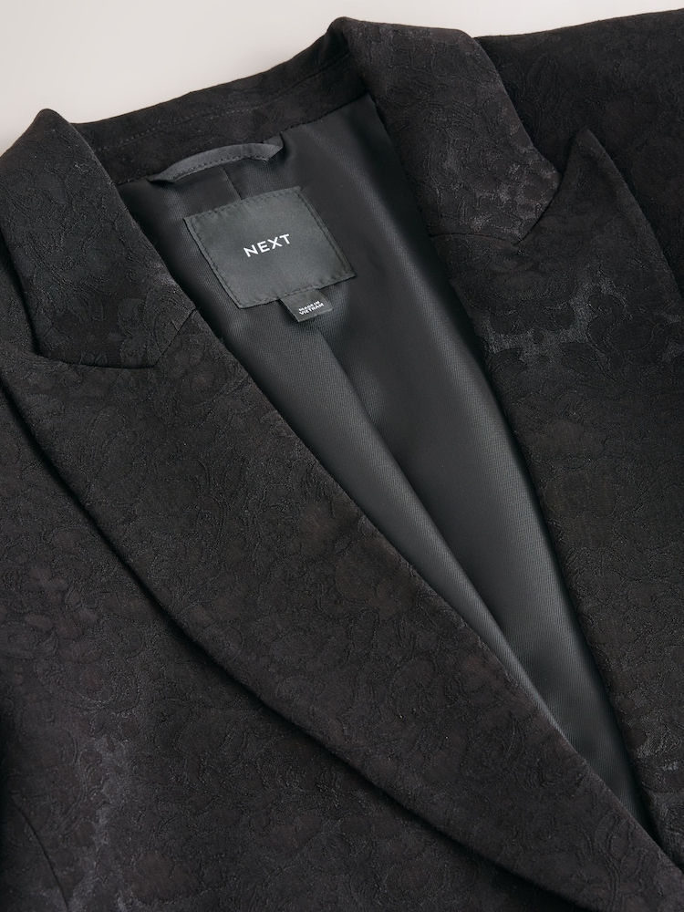 Black Jacquard Occasion Single Breasted Blazer - Image 2 of 5 Black Jacquard Occasion Single Breasted Blazer - Image 2 of 5