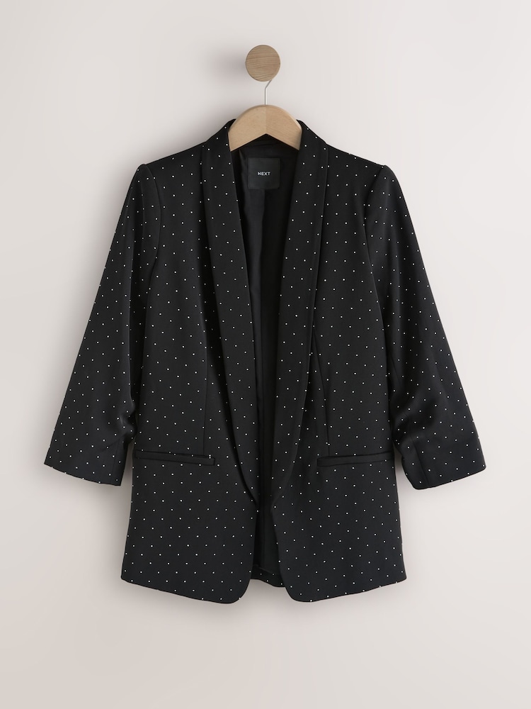 Buy Black Embellished Stud Ruched Sleeve Occasion Blazer from the