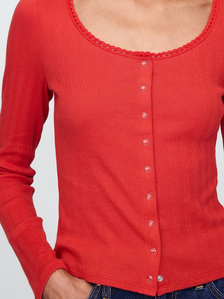 Gap Red Cropped Pointelle Cardigan - Image 3 of 5