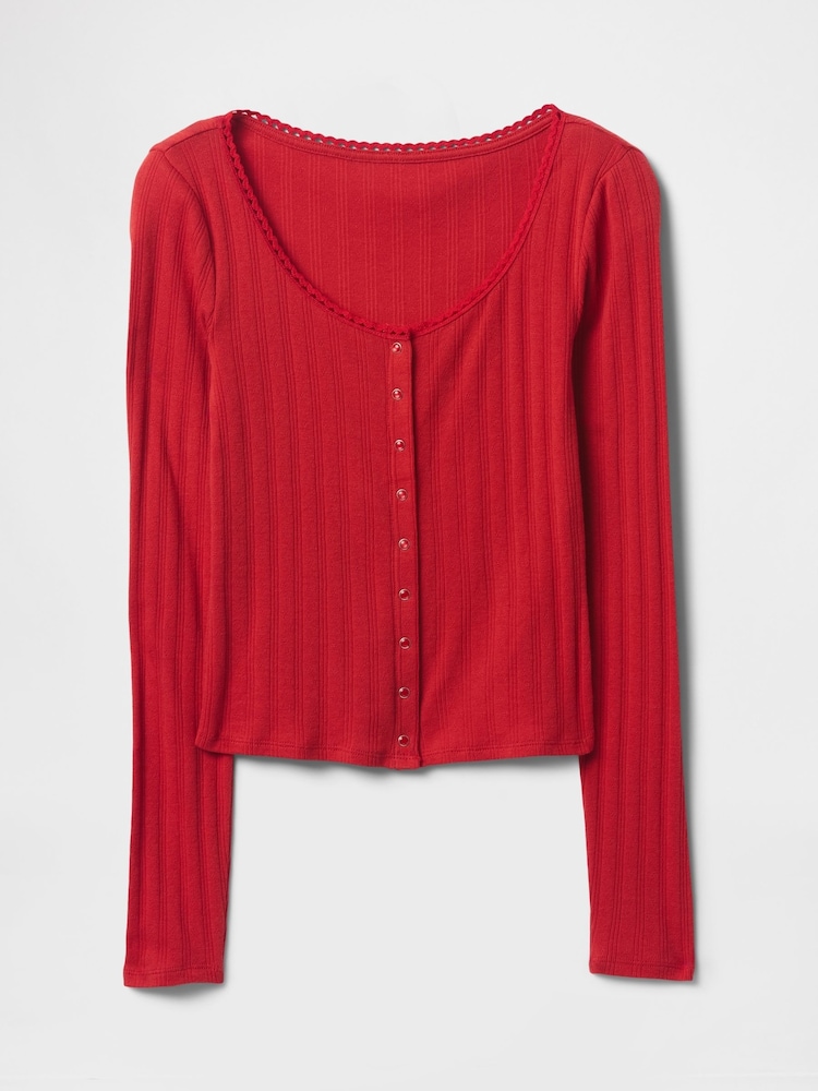 Gap Red Cropped Pointelle Cardigan - Image 4 of 5