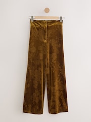 Ochre Yellow Embossed Velvet Wide Leg Trousers - Image 1 of 5