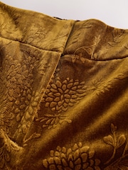 Ochre Yellow Embossed Velvet Wide Leg Trousers - Image 2 of 5