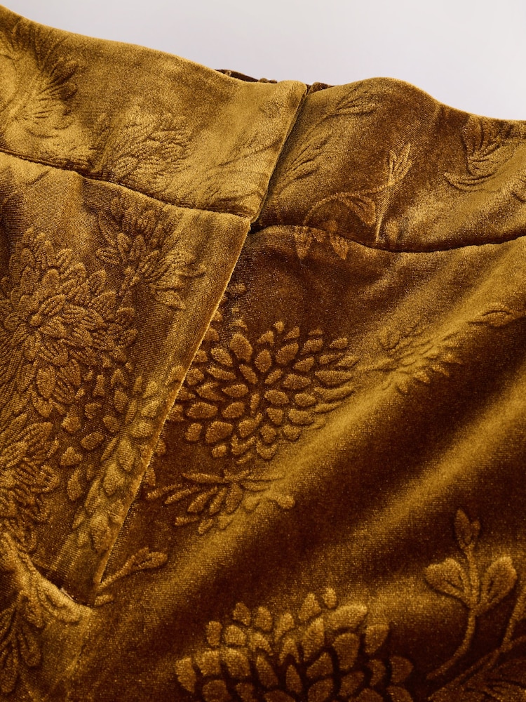 Ochre Yellow Embossed Velvet Wide Leg Trousers - Image 2 of 5 Ochre Yellow Embossed Velvet Wide Leg Trousers - Image 2 of 5