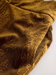 Ochre Yellow Embossed Velvet Wide Leg Trousers - Image 3 of 5