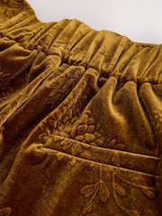 Ochre Yellow Embossed Velvet Wide Leg Trousers - Image 4 of 5