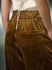Ochre Yellow Embossed Velvet Wide Leg Trousers - Image 6 of 11