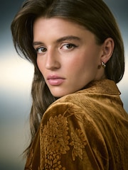Ochre Yellow Embossed Velvet Single Breasted Blazer - Image 5 of 9