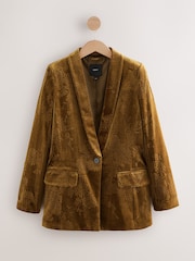 Ochre Yellow Embossed Velvet Single Breasted Blazer - Image 7 of 9