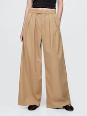Gap Beige Ultrasoft High Waisted Twill Pleated Wide-Leg Chinos - Image 1 of 8