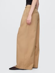 Gap Beige Ultrasoft High Waisted Twill Pleated Wide-Leg Chinos - Image 3 of 8
