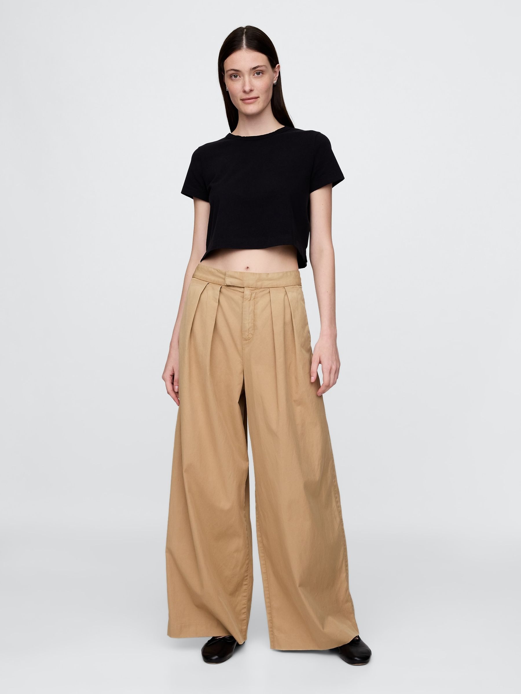 Buy Gap Beige Cotton High Waisted Pleated Wide-Leg Chino Trousers
