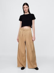 Gap Beige Ultrasoft High Waisted Twill Pleated Wide-Leg Chinos - Image 4 of 8