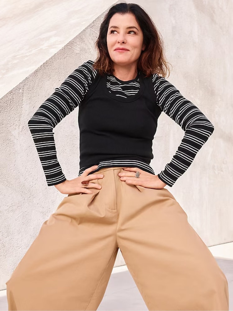 Beige - Gap ultrazachte chino's van keperstof met hoge taille en geplooide wijde pijpen - Image 7 of 8