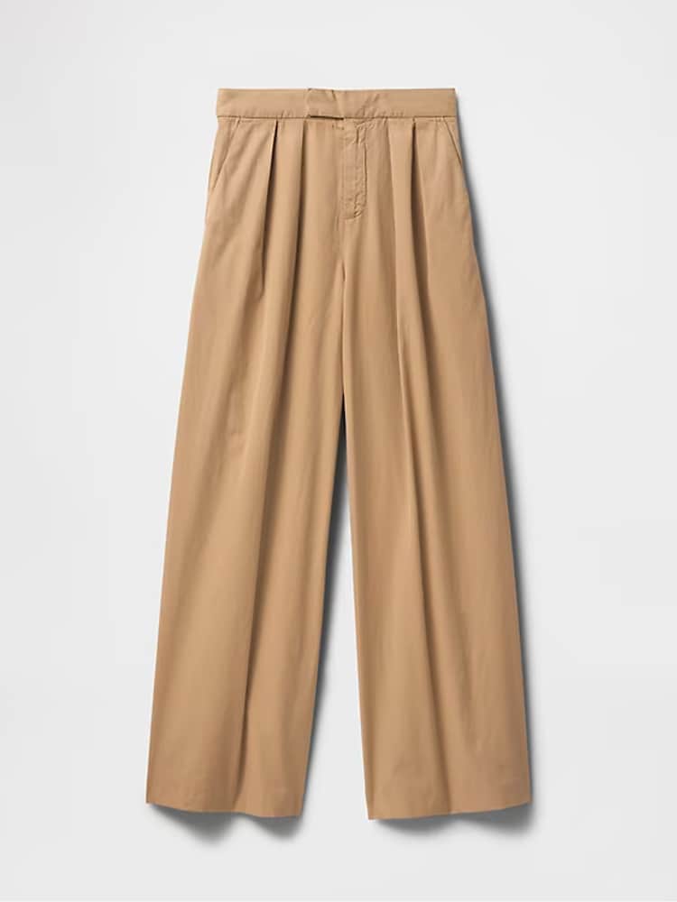 Gap Beige Ultrasoft High Waisted Twill Pleated Wide-Leg Chinos - Image 8 of 8