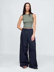 Gap Navy Blue Ultrasoft High Waisted Twill Pleated Wide-Leg Chinos - Image 1 of 7