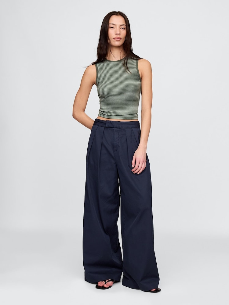 Gap Navy Blue Ultrasoft High Waisted Twill Pleated Wide-Leg Chinos - Image 1 of 7