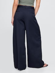 Gap Navy Blue Ultrasoft High Waisted Twill Pleated Wide-Leg Chinos - Image 3 of 7