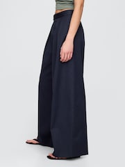Gap Navy Blue Ultrasoft High Waisted Twill Pleated Wide-Leg Chinos - Image 4 of 7