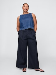 Gap Navy Blue Ultrasoft High Waisted Twill Pleated Wide-Leg Chinos - Image 5 of 7