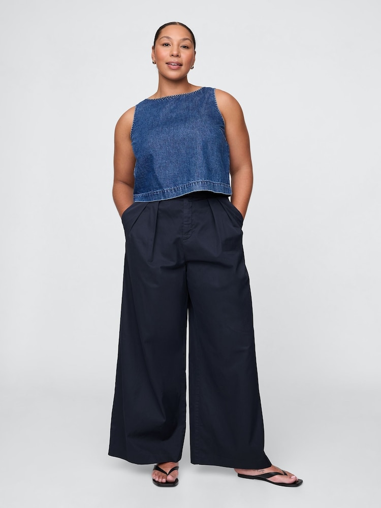 Donkerblauw - Gap ultrazachte chino's van keperstof met hoge taille en geplooide wijde pijpen - Image 5 of 7