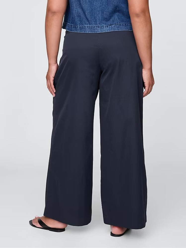 Donkerblauw - Gap ultrazachte chino's van keperstof met hoge taille en geplooide wijde pijpen - Image 6 of 7