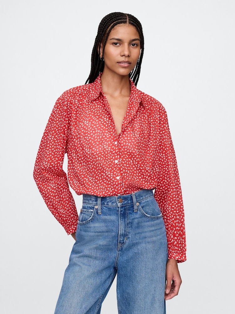 Gap Red Relaxed Button-Front Shirt - Image 1 of 4