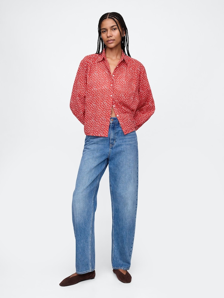 Gap Red Relaxed Button-Front Shirt - Image 3 of 4