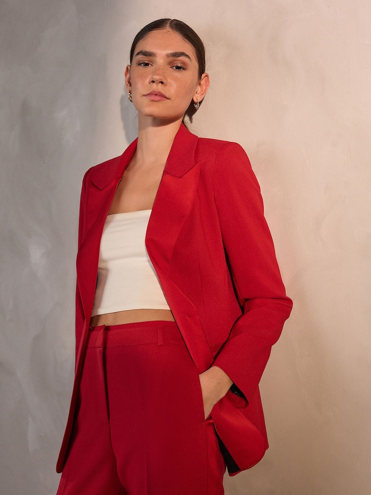 Red Tailored Single Breasted Tux Blazer - Image 1 of 5