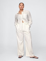 Gap Cream Stripe Wide Leg Heavyweight Linen-Blend Trousers - Image 1 of 4