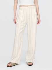 Gap Cream Stripe Wide Leg Heavyweight Linen-Blend Trousers - Image 2 of 4