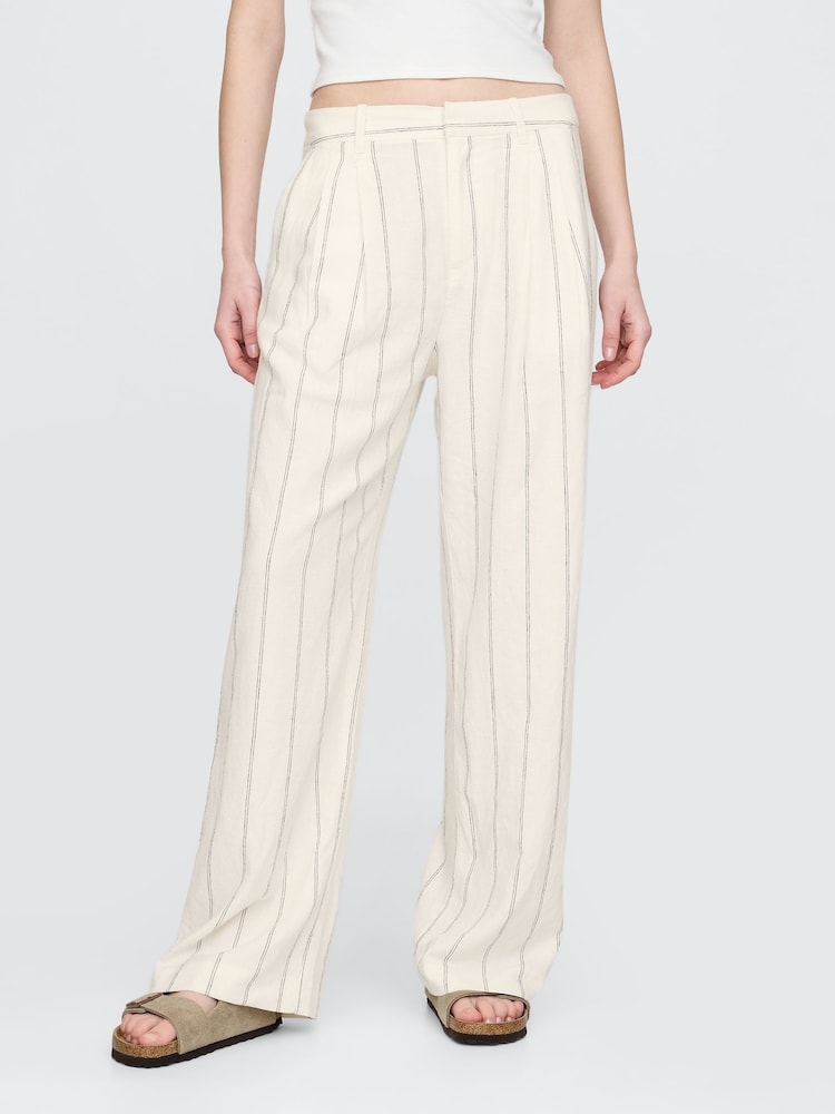 Gap Cream Stripe Wide Leg Heavyweight Linen-Blend Trousers - Image 2 of 4
