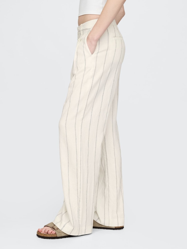 Gap Cream Stripe Wide Leg Heavyweight Linen-Blend Trousers - Image 4 of 4