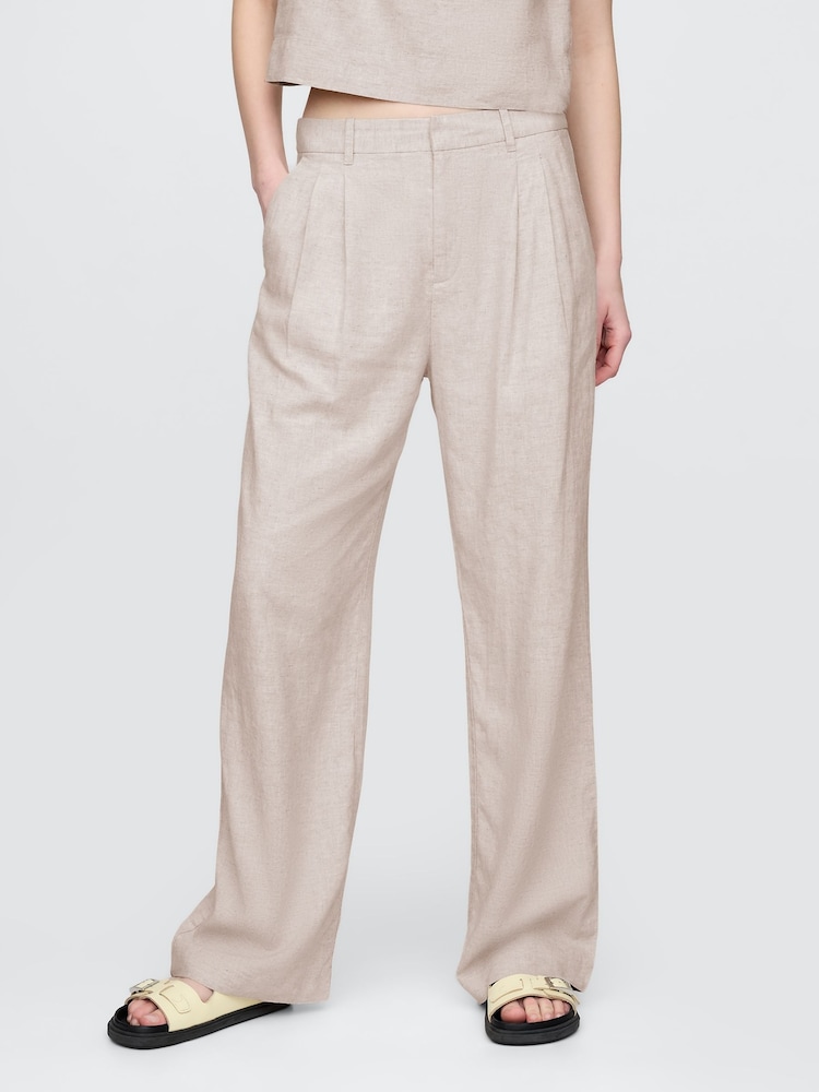 Gap Beige Wide Leg Heavyweight Linen-Blend Trousers - Image 1 of 5