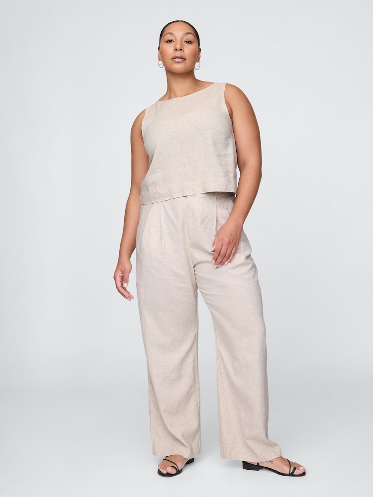 Gap Beige Wide Leg Heavyweight Linen-Blend Trousers - Image 5 of 5