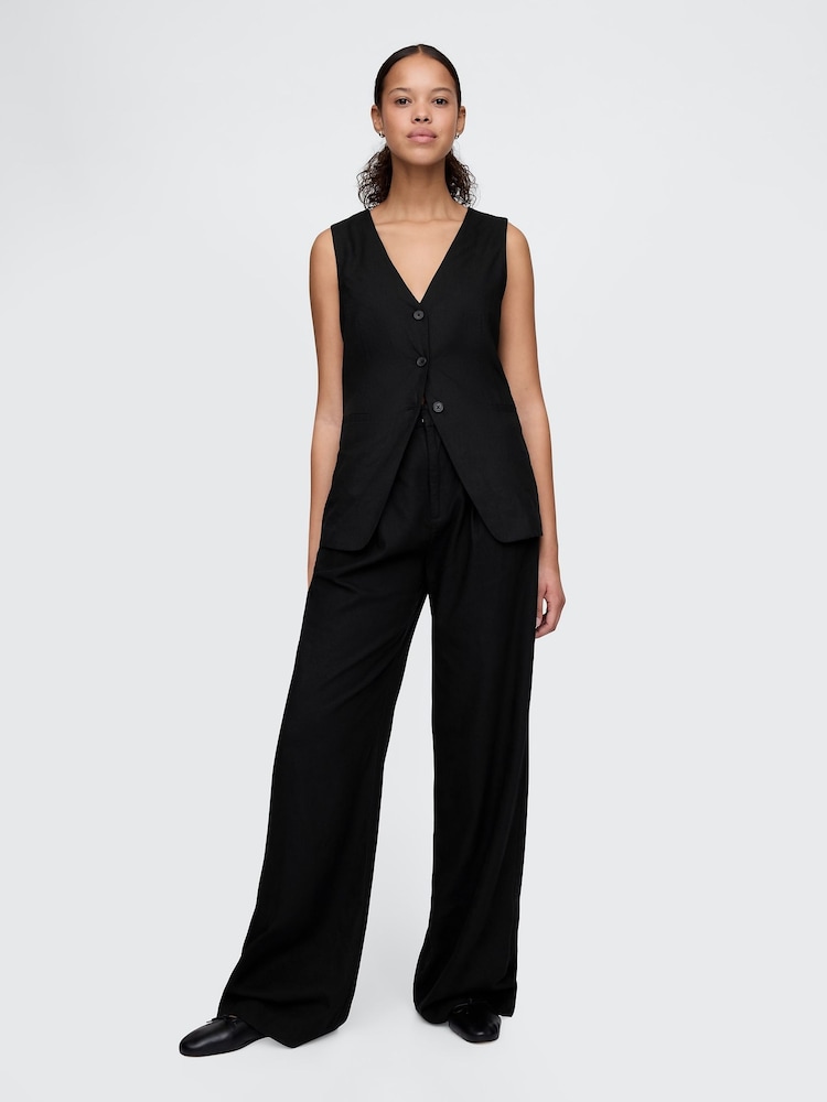 Gap Black Wide Leg Heavyweight Linen-Blend Trousers - Image 1 of 5