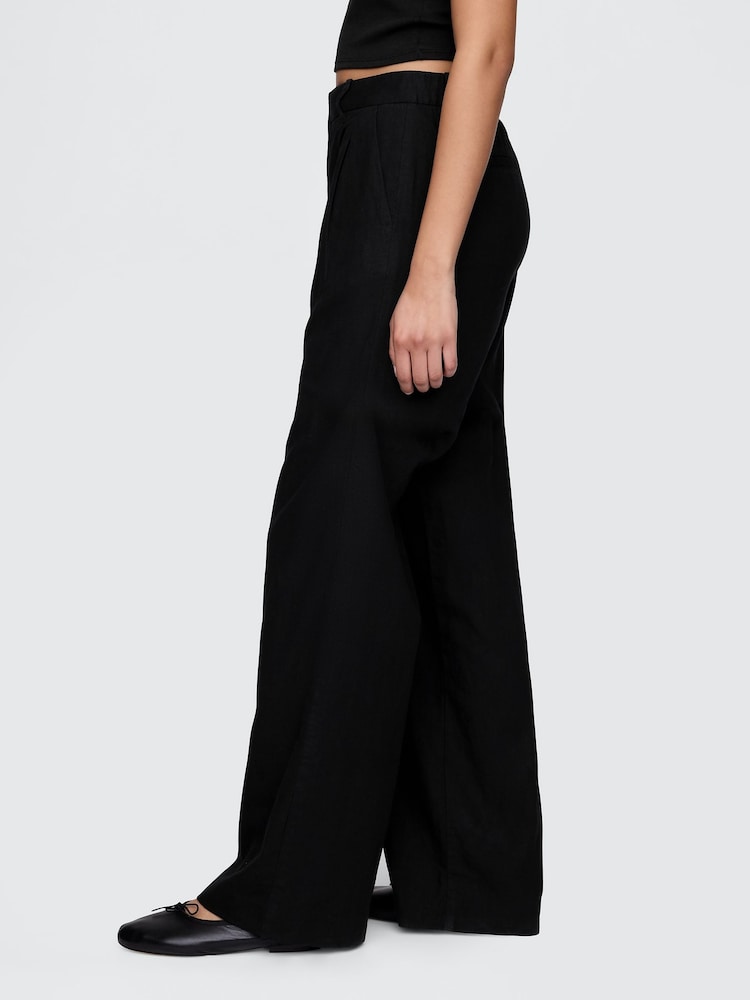 Gap Black Wide Leg Heavyweight Linen-Blend Trousers - Image 5 of 5