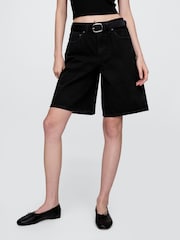 Gap Black 11.5" Mid Rise Longline Denim Shorts - Image 1 of 5