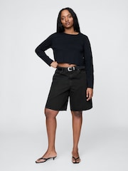 Gap Black 11.5" Mid Rise Longline Denim Shorts - Image 4 of 5